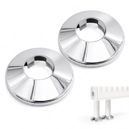 2 Pcs Chrome Radiator Pipe Cover, Decorative Pipes Sleeve Rings Floor Entry, Rad Valve Caps for Heating System and Central Heating Pipes for 15mm Pipe