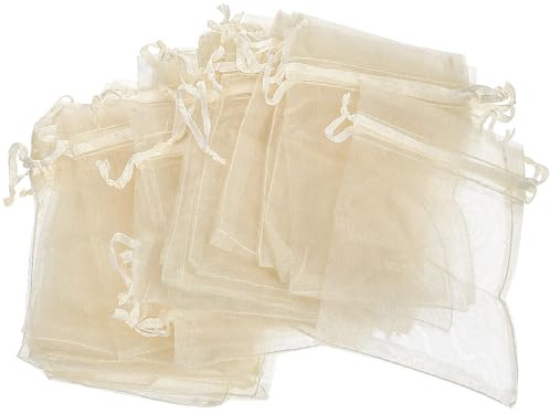 HOOWIFFY 100 Stück Kleine Organzabeutel mit Kordelzug Glattes Zugbanddesign Beige Geschenkbeutel für Geburtstagsfeiern und Tägliche Aufbewahrung