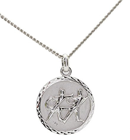 Anhänger Sternzeichen Zwilling Medaille und Kette aus massivem Silber mit Geschenkbox zum Verschenken personalisierbar, Sterling-Silber, Kein Edelstein