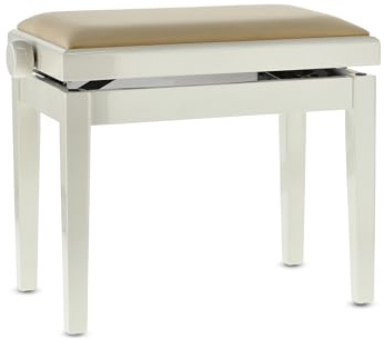 GEWA Pianobank Deluxe, Massivholz, höhenverstellbar, Elfenbein hochglanz