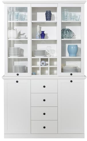 trendteam smart living - Baxter - Buffetschrank - Weiß - Vitrine mit 4 Türen, 4 Vollauszug-Schubladen, 9 offenen Fächern und 12 Einlegeböden - (BxHxT) 120 x 194 x 41 cm - Kratzfest