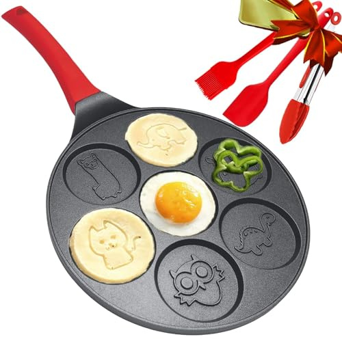 Non-Stick Pancake Pan Griddle 10 Inch Mini Crepe Maker 7-Mold Pancakes with Silicon Handle