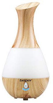 BEPER 70.405 Difusor de esencias ultrasónicas, Luces LED de 7 Colores Intercambiables,Tanque 235 ml, Silencioso y Diseño Innovador,Cable y Adaptador Incluido,Blanco ed Efecto Madera