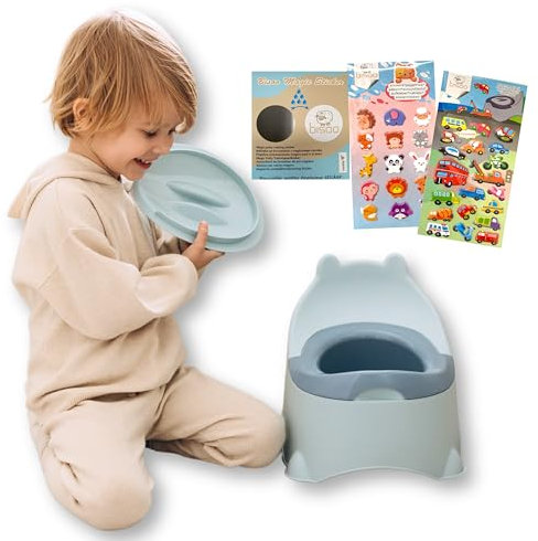 Bisoo Töpfchen für Kinder - Magisches Töpfchentraining mit Spaß - Kindertoilette mit Thermosticker, Anleitung und Sticker-Sets - Ergonomisches, Töpfchen baby, Einfache Reinigung, BPA-frei - Klo Blau