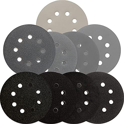 5 inch Wet Dry Sanding Discs Hook & Loop 54 pcs, 80 120 180 220 400 600 1000 2000 3000 Grit Silicon Carbide Orbital Sander Sandpaper Assortment with Tack Cloth, Automotive Wood Metal S&F STEAD & FAST