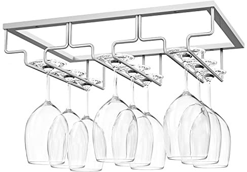 Nuovoware Porta Calici in Ferro, Scolabicchieri Multifunzione, Supporto per Calici Portabicchieri in Metallo Supporto con 3 Binari Organizer per Bicchieri da Vino per Casa Cucina - Argento