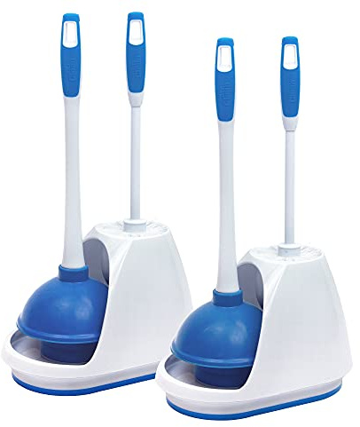 Mr. Clean 440436 Combo, White/Blue Plunger and Bowl Brush Caddy Set, Toilet, Turbo
