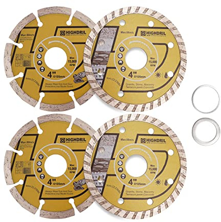 HIGHDRIL Diamant Trennscheibe - 105MM Diamant Sägeblätter Set für Fliesen, Keramik, Beton, Marmor, Stein, Granit, Terrazzo, Mauerwerk 4 Stück
