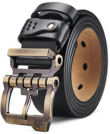 BISON DENIM Gürtel Herren Leder, Ledergürtel Herren für Jeans Anzug 38mm | Cowboy Herren-Gürtel für Casual Arbeit Business, Anzuggürtel Echtleder Alloy Schnalle, Geschenkbox
