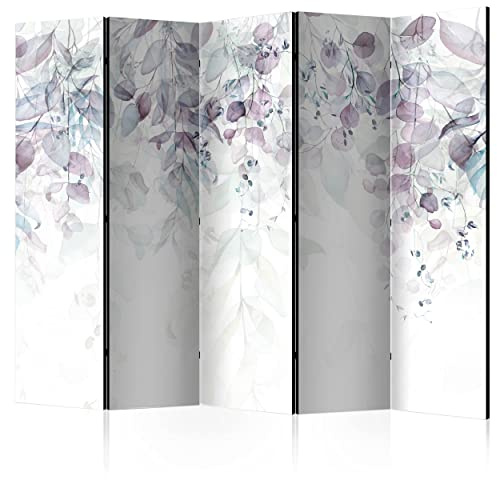 decomonkey Paravent Raumteiler Innen Pflanzen 225x172 cm 5 Teilig Einseitig Room Divider Wall Raumteiler Stehend Trennwand Sichtschutz Spanische Wand Sichtschutzwand Wohnzimmer Holz Blätter Laub
