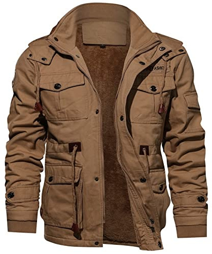Cargo-Jacken aus Fleece, Herren, Fliegerjacke, Militär, aus Baumwolle, winddicht, Winter, dick und warm, kaki, XS