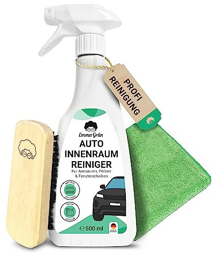Emma Grün® Polsterreiniger Auto Innenraum Reiniger Set 500ml [+ Bürste & Mikrofasertuch] - Cockpitpflege Innenraumreiniger Auto für Kunststoff & Leder - Cockpit & Autositz Reiniger - Deep Cleaner Auto
