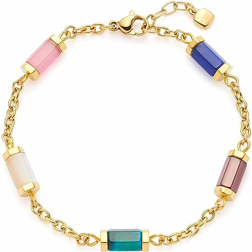 JEWELS BY LEONARDO Armband Bruna • Arm-Kette aus goldfarbenem Edelstahl • verschiedene Halb-Edelsteine • 18,5-20 cm Länge • besonderes Schmuck Geschenk für Frauen • 023231