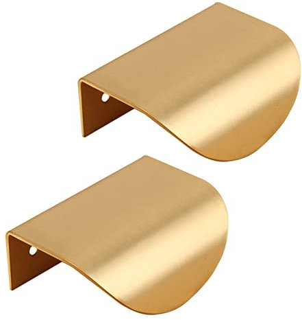 PhIree 2Er-Pack Schubladengriffe, Blattform, Schrankgriffe, Reines Kupfer, Versteckter Schrankgriff, Bogengriffe, Fingerkantenknöpfe, Türhebel (Länge 60 Mm, Schwarz)/Gold/Length 60Mm