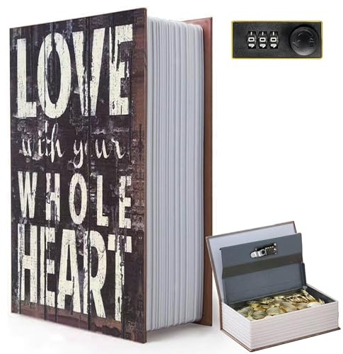 Cassaforte decorativa per libri, con serratura a combinazione, stile vintage, a forma di libro finto, cassaforte nascosta, per casa, ufficio, caffetteria, libreria (24 x 15 x 6 cm)