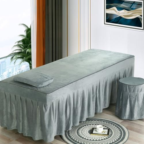 Highdi Bezug für Massageliege Mit Loch, Waschbare Kristall Samt Beauty Bettbezug Elastisches Massagetische Bezug Weiches Atmungsaktiv Massagebett für Spas, Salons (70 * 180,Rauchgrau)