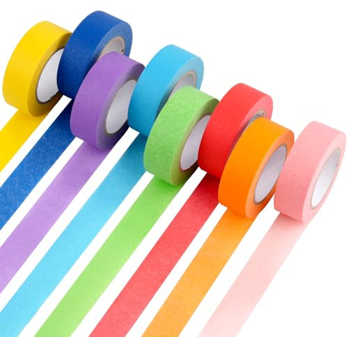 Moosono 8Pcs Klebeband Bunt Regenbogen Masking tape Kreppband DIY Handwerk Papier Dekrativer für Kinder Maler Lehrer Arts Labeling (13mx2mm/Rolle)