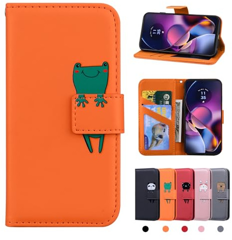 Rostsant Funda Motorola Moto G54 5G Carcasa de Cuero PU Magnético Dibujos Animados Funda a Libro Motorola Moto G54 5G con Cartera Funda para Motorola Moto G54 5G Rana Naranja