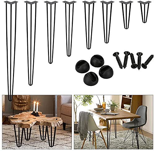Cecaylie Juego de 4 patas de mesa con horquilla, 3 barras, incluye protector de suelo, patas de mesa de metal negro de 30 cm, para mesa de café y escritorio