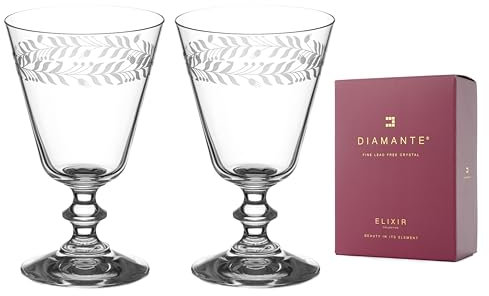 DIAMANTE Crystal Red Wine Glasses Pair 'Harvest' | Vintage Style | Lead Free Crystal | Set of 2