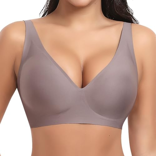 Ganado Sujetador sin Aros Mujer Sujetadores Push up con Relleno sin Costuras Bralette Básicos Cuello V Profundo (Gris,M)