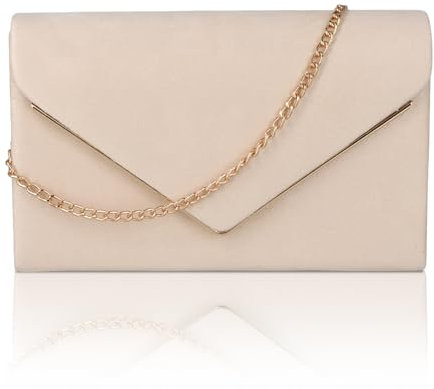 Shengxi Clutch Damen Umschlag Clutch Tasche mit Kette Elegant Abendtasche Kettentasche Crossbody Umhängetasche Damen Samt Unterarmtasche Handtasche für Hochzeit Wedding Prom Party (Beige)