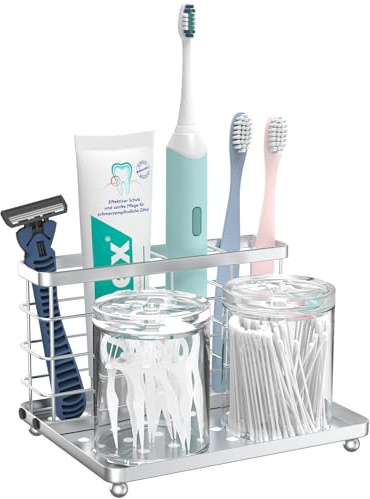 Luxspire Portaspazzolini a 3 Slot, Porta Spazzolino Elettrico in Acciaio Inox con Vassoio Staccabile, Supporto per Spazzolini da Denti, Rasoio Dentifricio, Organizer Spazzolino per Bagno, Argento | Portaspazzolino elettrico con vassoio, portaspazzolino e dentifricio, portaspazzolino per bagno