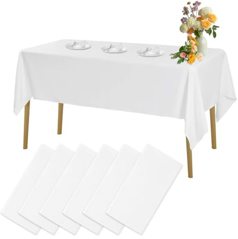 6 Stück Tischdecke Weiß für Bierzeltgarnitur, Tischdecke Biertisch Einweg, Plastik Weisse Tischdecken für Party, Rechteckig Tischtuch, 137 * 274cm, für Haushalt, Gastronomie, Hochzeiten, Feste