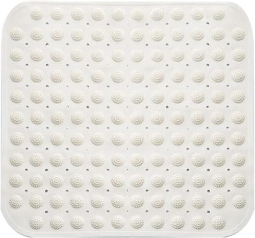 Tappetino doccia, 48 x 48 cm, tappetino doccia, quadrato antiscivolo, tappetino da bagno, antiscivolo, ganci e fori di drenaggio, bianco