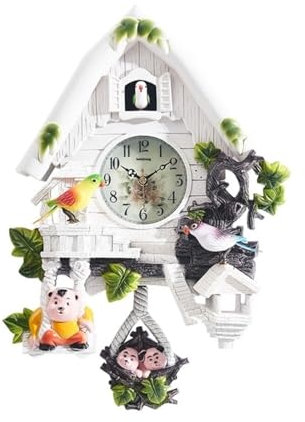 AMEEDA Kuckucksuhr Dekorative hängende Kuckucksuhr mit stündlichem Zwitschern(White)