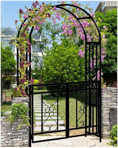 Torbogen Rankhilfe Metall Gartenbogen Mit Tor, Robustes Rosenbogen Rankhilfe Rankgitter Rosen Rankgestell 114 X 52 X 210 cm