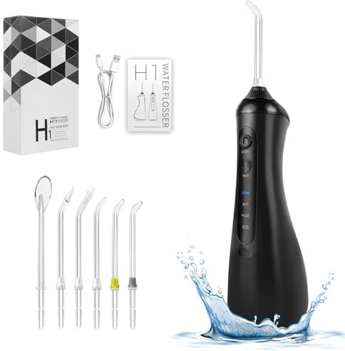 Munddusche Kabellos Elektrischer Zahnreiniger, 3 Modi Mundduschen Kabellos, 320ml Wassertank, Munddusche Schnellladung mit 6 Jet-Tipps, Zahnzwischenraumreiniger