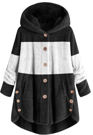 Fleecemantel Damen Lang Mit Kapuze - Kapuzenjacke Damen Oversized Fleece Kapuzenjacke Lose Winterjacke Langarm Kapuzenmantel Flauschig Hoodie Kuscheljacke Leicht Weiche Teddyjacke Kapuzenpullover