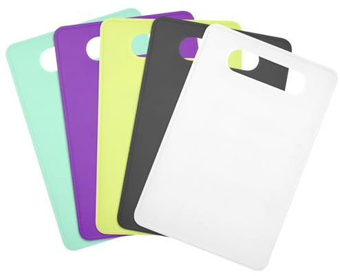 Lot de 5 planches à découper en plastique - Sans BPA - Antibactériennes - 29 x 19 cm - Convient pour les légumes, les fruits, le pain, le poisson, la viande