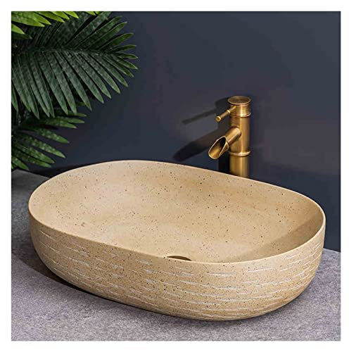 Lavandino Da Appoggio, Lavabo Da Appoggio In Porcellana E Ceramica Sopra Il Piano, Lavabo Artistico Con Rubinetto A Forma Di Bambù, Lavabo Da Appoggio Per Lavabo Da Bagno Durevole, Scarico A Scompars
