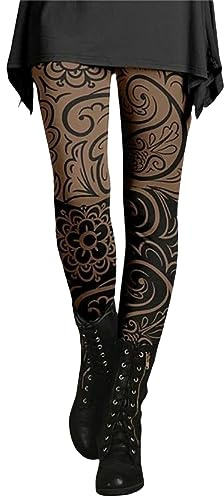 unilarinna Leggings Damen Baumwolle | Strumpfhosen Damen Blickdicht Mit Muster Yogahose Aufdruck Sportleggins Elastische Bauchweg Sweathose Dünn Hohe Taille Hosen Shaping Sporthose Skinny Pants