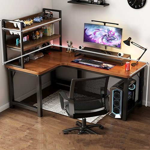 L-förmiger Gaming-Schreibtisch mit Ablageflächen und Stuhl, Home-Office-Schreibtische fürs Schlafzimmer – Gaming-Computertisch aus Holz, stabile Beine, Eckschreibtisch mit großer Arbeitsfläc