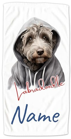 GRAZDesign Handtuch mit Hund und Namen personalisiert Labradoodle auf Duschtuch, Badetuch - 140x70cm
