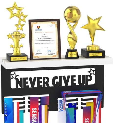 DSVENROLY Medaillenaufhänger für die Wand, Holz-Trophäenregal für über 64 Medaillen, Race Awards Rack Halter mit Metallhaken, Medaillenaufbewahrungsständer für Sportfans