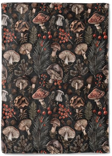 coedoaes Vintage Mushroom Fleece Blanket - 50x60in Retro Woodland Berries Forest Throw Blankets,Soft Cozy Lightweight, Ideal for Living Room Home Rustic Decor and Kids Women Girls Spring Gifts