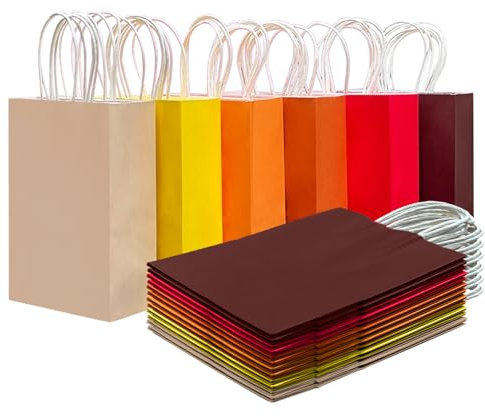 Gcardist 30PCS kleine Geschenktasche 15 * 8 * 21CM mit Griffen Bulk Gift Bags 6 verschiedene rote gelbe Farbbeutel Mehrfachverwendung (8.3x6x3.15Inch, Kleine Größe)