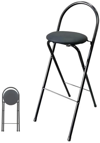 XQJLBZA Sedia Sgabello Pieghevole Alta 60 CM con Schienale e Poggiapiedi, Sedia da Bancone Imbottita Pieghevole per la Casa per la Cucina, Sgabelli da Bar da Bancone per Interni(Zwart)