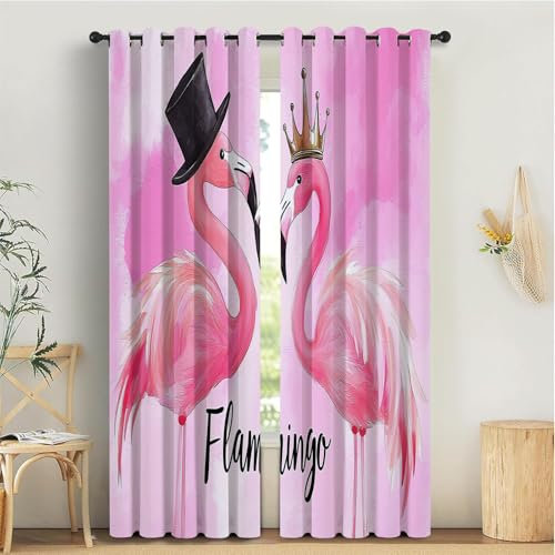 TDNEKMCA Blickdichte Vorhänge mit Ösen Gardinen 2er Set, H225 x B140 cm Gardinen mit Ösen Flamingo Tiere Vorhang Blickdicht, Weich und Langlebig Schallschutz Vorhang für Schlafzimmer Wohnzimmer