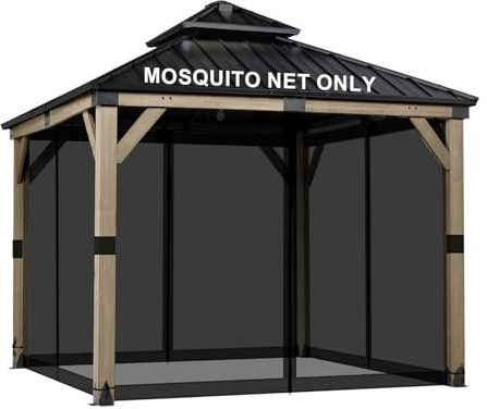 BPS Pavillon, universeller Ersatz für Moskitonetz, 3 m x 3 m, 4 Paneele Sichtschutzwände mit Doppelreißverschlüssen für den Außenbereich, Terrasse, Schwarz (nur Moskitonetz)