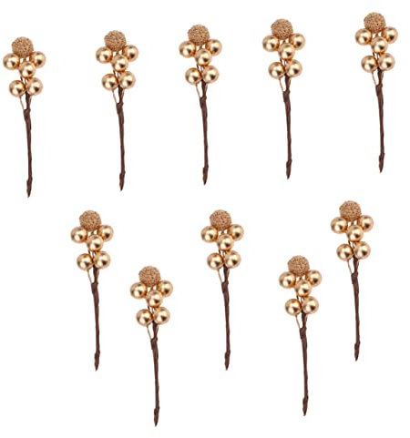 Cabilock 3 Sätze Künstliche Beeren Weihnachtsblumen-Picks Alles Zum Geburtstag Dekorationen Knopflöcher Weihnachtsdekoration Künstlicher Beerenzweigstiel Schaum Golden 20 Stück * 3