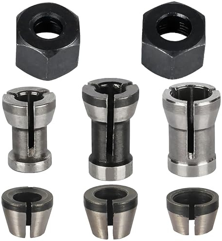 6 Stück Stahl-Fräs-Spannzangenfutter, Karbonstahl, Holzbearbeitung, Fräsfutter, Adapter, Oberfräse, Spannzange mit Fräsmaschine, Gravur-Trimmen, Holzschneider, Oberfräse 6 mm, 6,35 mm, 8 mm, mit 2