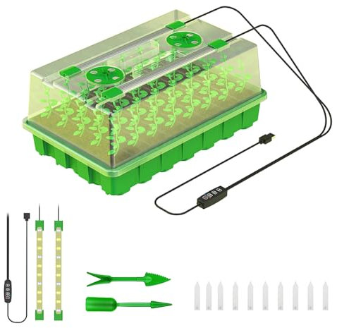 ZimmergewäChshaus - Mini serre de culture avec lumière - 40 grandes cellules - Avec couvercle surélevé - Boîte de culture - Tapis chauffant - Plateaux de démarrage - Lumière blanche et bleue