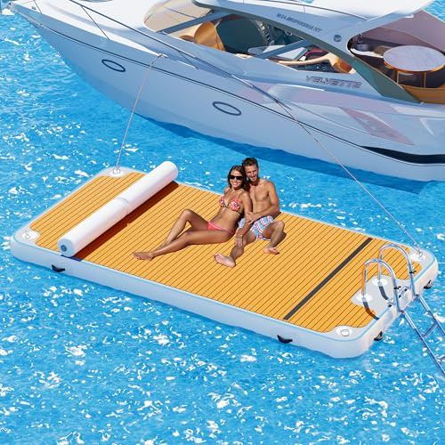 SPECRAFT 12.2×6.2FT Inflatable Floating Dock, Non-Slip EVA Air Dock Platform Floating Island Raft with Stainless Steels Ladder for Pool Lake Beach Ocean