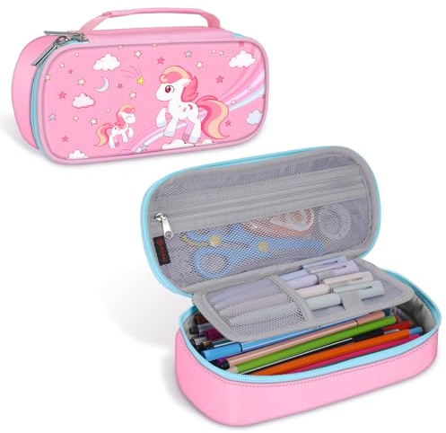 FINPAC Federmäppchen Pencil Case mit großer Kapazität Mäppchen | Schreibwarenbeutel Bleistift Beutel Schulmäppchen Federtasche für Studentin Erwachsener Schule Büro (Einlagig, Rosa Pferd)