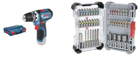 Bosch Professional 12V System Akku Bohrschrauber - FlexiClick System (inkl. Bohrfutteraufsatz GFA 12-B, ohne Akku/Ladegerät) + 43x Extra Hard Schrauberbit-Set (197 x 110,5 mm, Zubehör)